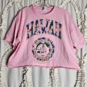 Vintage Freeze 1991 University of Hawaii Cropped Pink T Shirt One Size Large